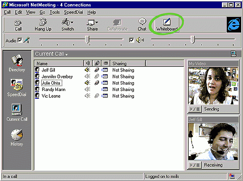 NetMeeting-multi-point conference. Launching the Whiteboard.